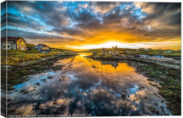 Sunset at Burra, Shetland Canvas Print by Richard Ashbee