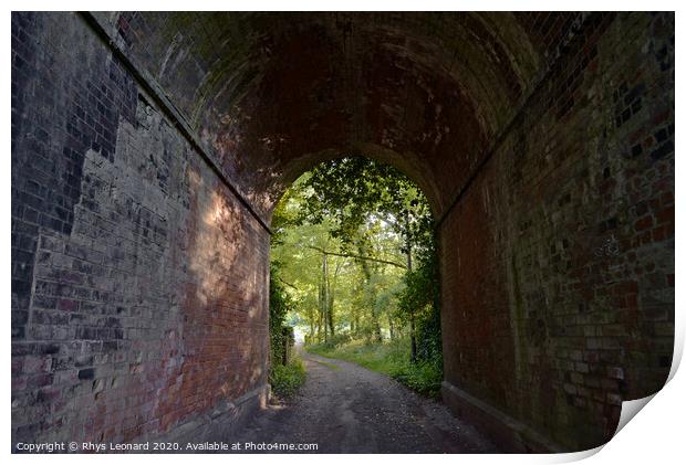 Red brick tunnel contains a muddy double-track lane Print by Rhys Leonard