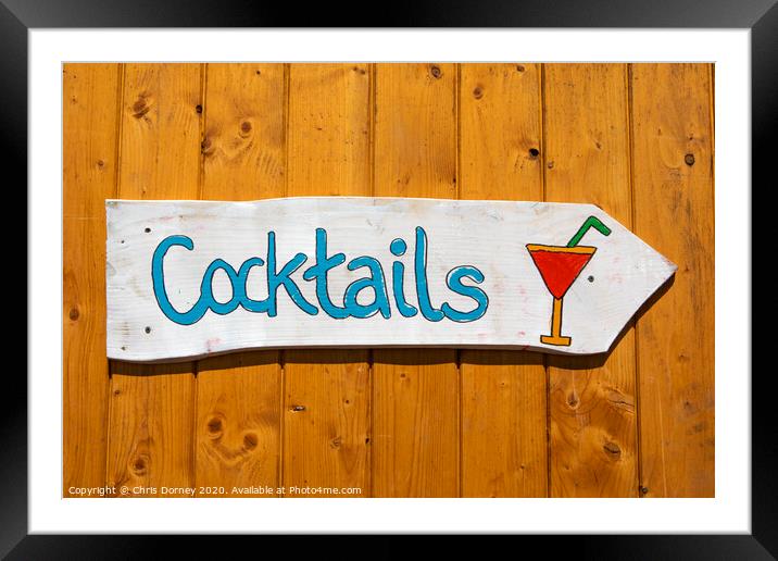 Cocktails Sign Framed Mounted Print by Chris Dorney