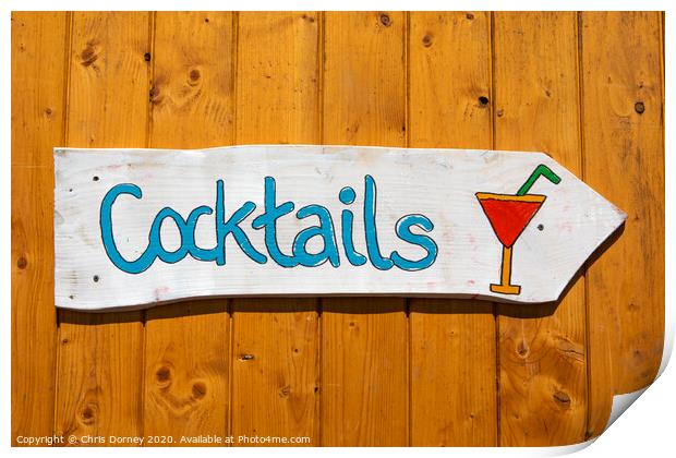 Cocktails Sign Print by Chris Dorney