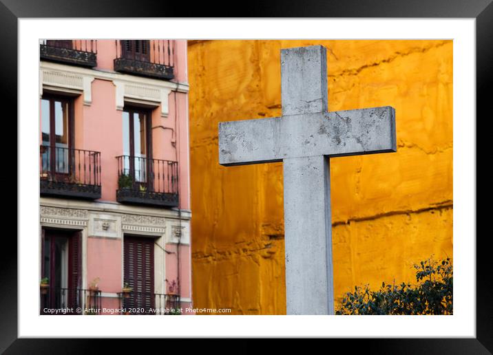 Cross in City of Madrid Framed Mounted Print by Artur Bogacki