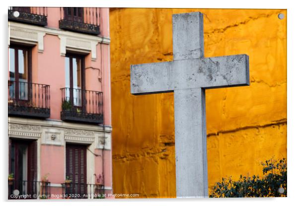 Cross in City of Madrid Acrylic by Artur Bogacki