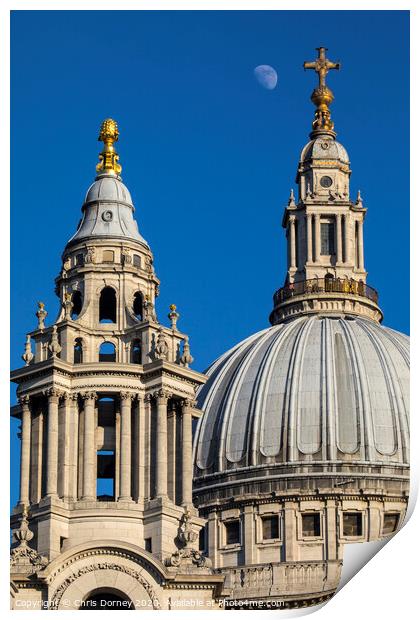 The Moon and St. Pauls Cathedral Print by Chris Dorney