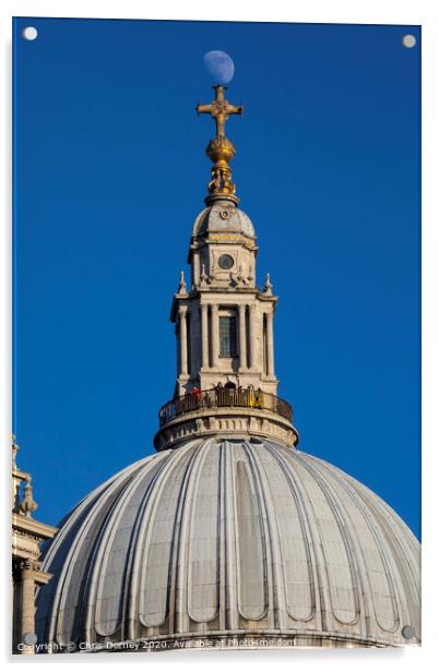 The Moon Perched on St. Pauls Cathedral Acrylic by Chris Dorney