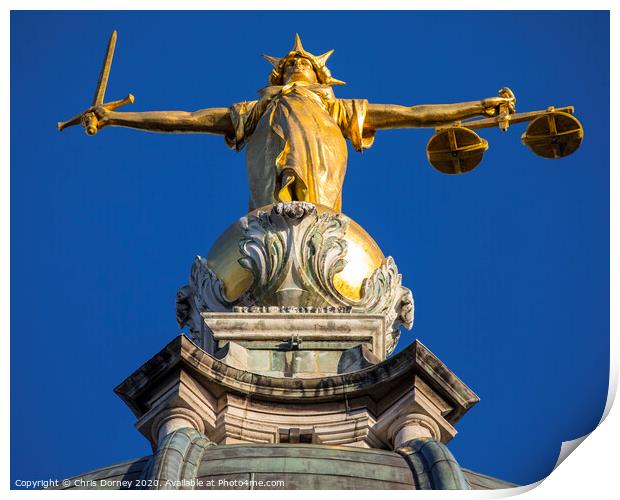 Lady Justice Statue at the Old Bailey Print by Chris Dorney