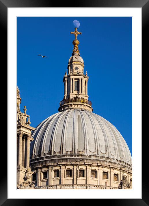 The Moon Perched on St. Pauls Catehdral Framed Mounted Print by Chris Dorney