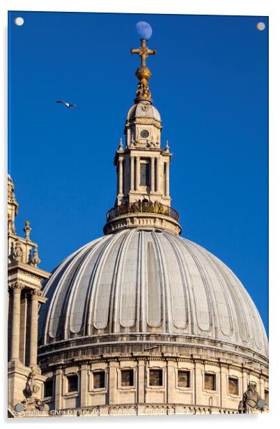 The Moon Perched on St. Pauls Catehdral Acrylic by Chris Dorney