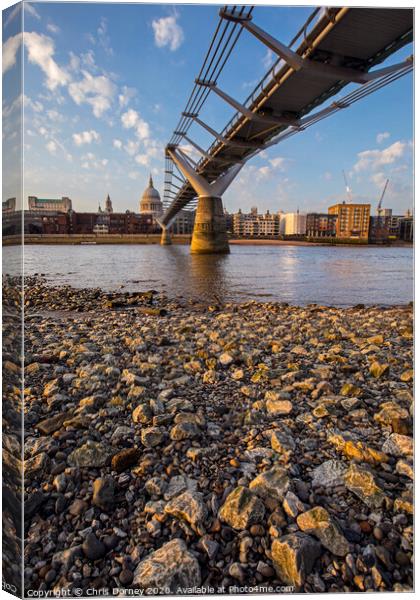 St. Pauls and the Millennium Bridge in London Canvas Print by Chris Dorney