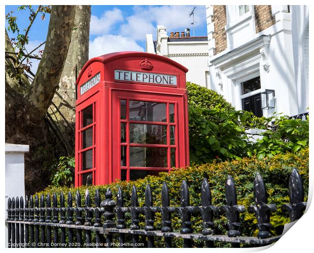Red Telephone Box in London Print by Chris Dorney