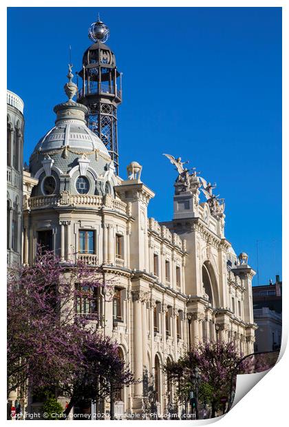 Central Post Office Building in Valencia Print by Chris Dorney
