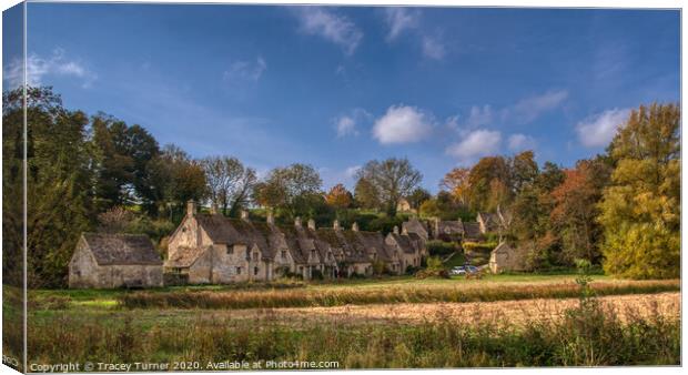 Autumnal Bibury Cottages, Arlington Row Canvas Print by Tracey Turner