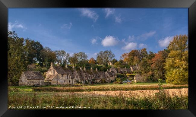 Autumnal Bibury Cottages, Arlington Row Framed Print by Tracey Turner
