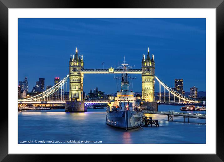 HMS Belfast and Tower Bridge 2020 Framed Mounted Print by Andy Knott