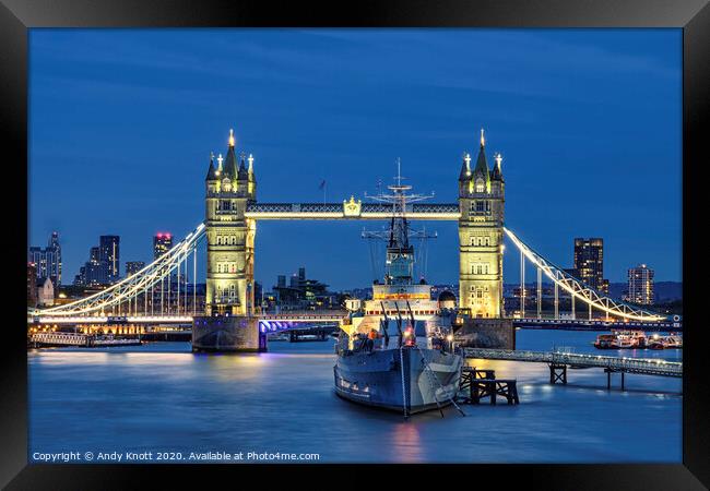 HMS Belfast and Tower Bridge 2020 Framed Print by Andy Knott