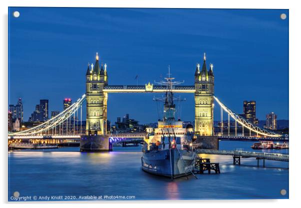 HMS Belfast and Tower Bridge 2020 Acrylic by Andy Knott