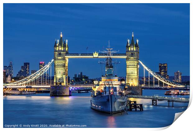 HMS Belfast and Tower Bridge 2020 Print by Andy Knott