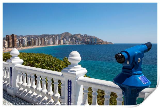View of Benidorm from Placa del Castell Print by Chris Dorney