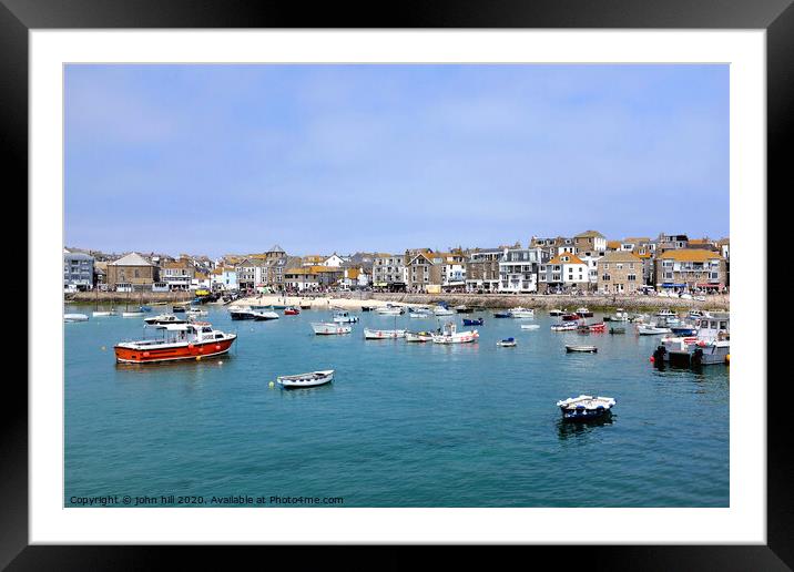 The beautiful seafront view from the harbour at St. Ives in Cornwall. Framed Mounted Print by john hill