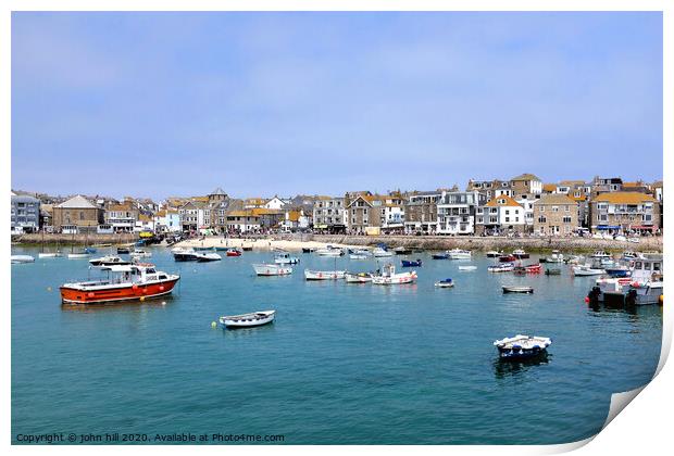 The beautiful seafront view from the harbour at St. Ives in Cornwall. Print by john hill