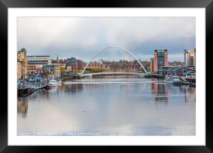 Rainbow over the River Tyne, Newcastle, UK Framed Mounted Print by Milton Cogheil