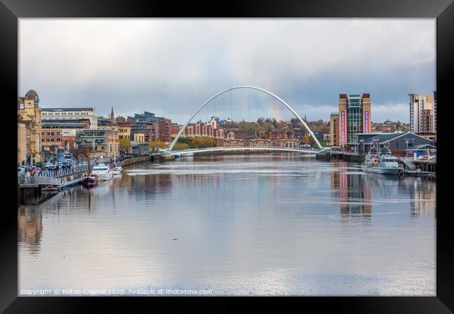Rainbow over the River Tyne, Newcastle, UK Framed Print by Milton Cogheil