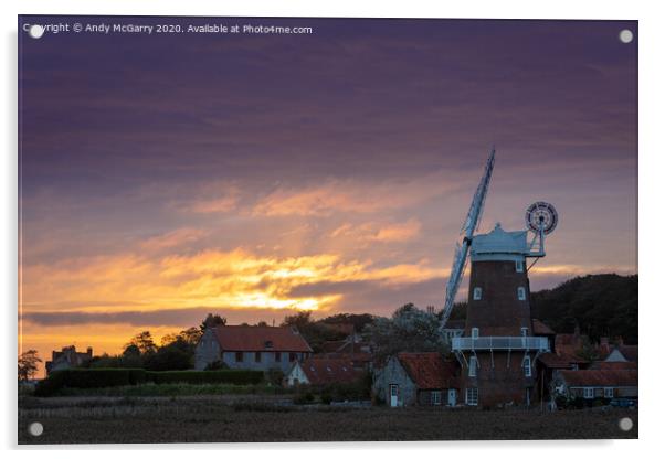 Windmill sunset Norfolk Acrylic by Andy McGarry