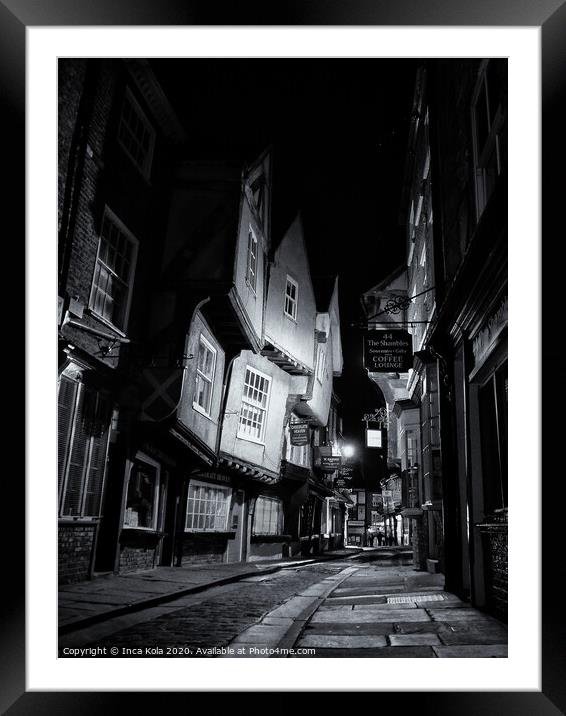 The Shambles in York at Night Framed Mounted Print by Inca Kala