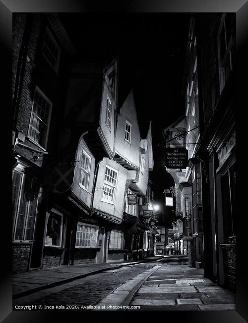 The Shambles in York at Night Framed Print by Inca Kala
