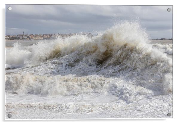 Big waves in a windy day in Spanish Costa Brava Acrylic by Arpad Radoczy