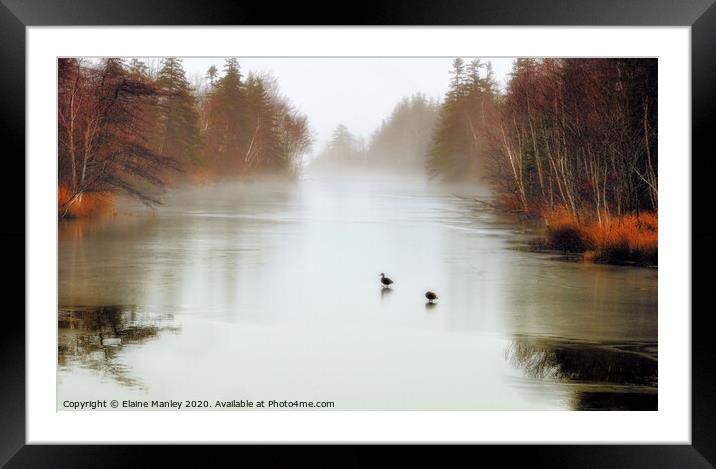 Ducks on Frozen Pond Framed Mounted Print by Elaine Manley