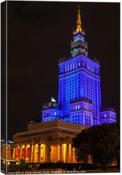 Palace of Culture and Science in Warsaw Canvas Print by Chris Dorney
