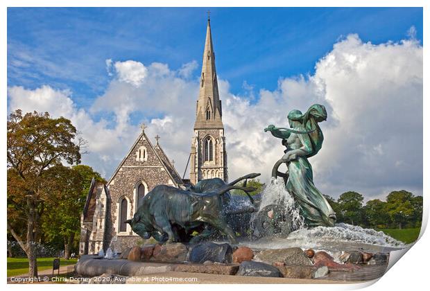 The Gefion Fountain and Saint Albans Church Print by Chris Dorney