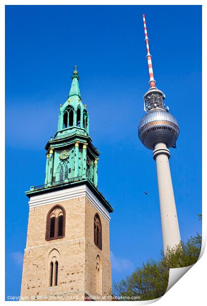 Marienkirche and TV Tower in Berlin Print by Chris Dorney