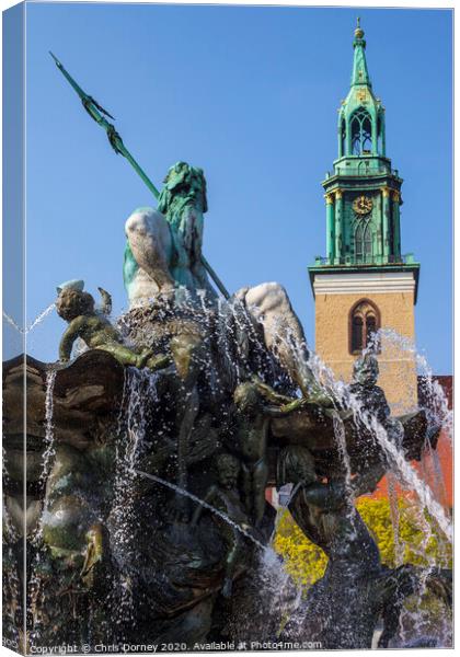 Neptune Fountain and Marienkirche in Berlin Canvas Print by Chris Dorney