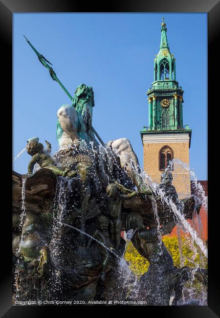 Neptune Fountain and Marienkirche in Berlin Framed Print by Chris Dorney
