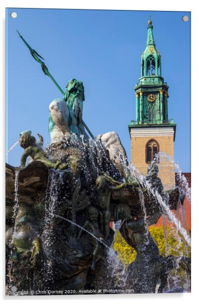 Neptune Fountain and Marienkirche in Berlin Acrylic by Chris Dorney