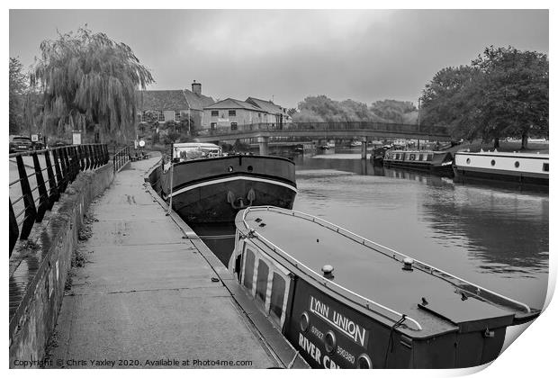 River Great Ouse, Ely bw Print by Chris Yaxley