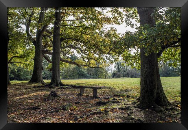 Peaceful bench Framed Print by Kevin White