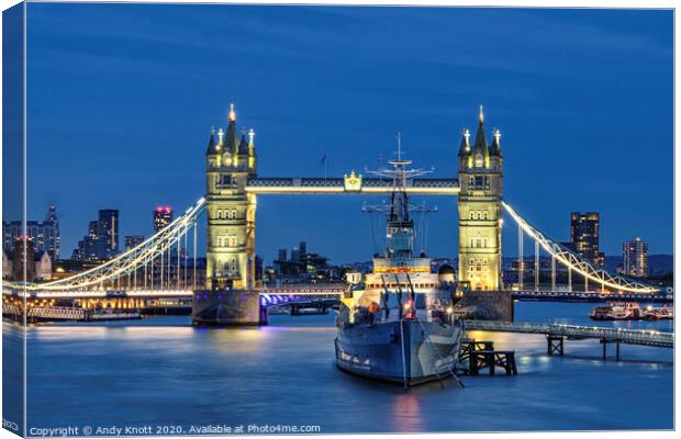 HMS Belfast and Tower Bridge 2020 Canvas Print by Andy Knott
