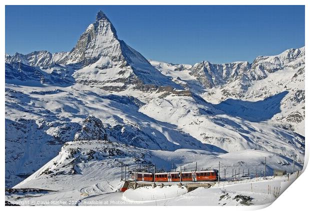 Matterhorn and mountain railway Print by David Mather