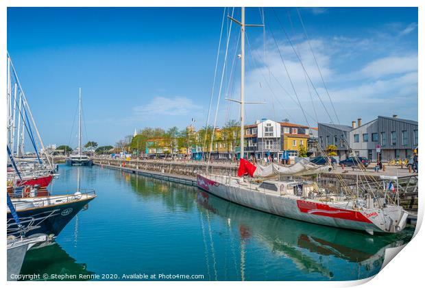 Yacht moored at quay in La Rochelle, France Print by Stephen Rennie