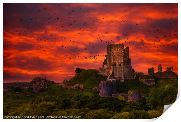 Haunting Echoes at Corfe Castle Print by David Tyrer