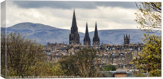 View over Edinburgh with St Mary's Cathedral spires Canvas Print by Joy Newbould