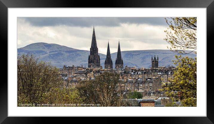 View over Edinburgh with St Mary's Cathedral spires Framed Mounted Print by Joy Newbould