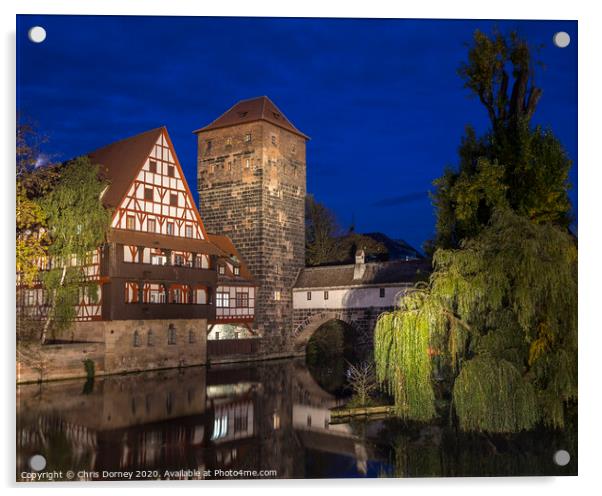 Weinstadel House and Pegnitz River in Nuremberg Acrylic by Chris Dorney