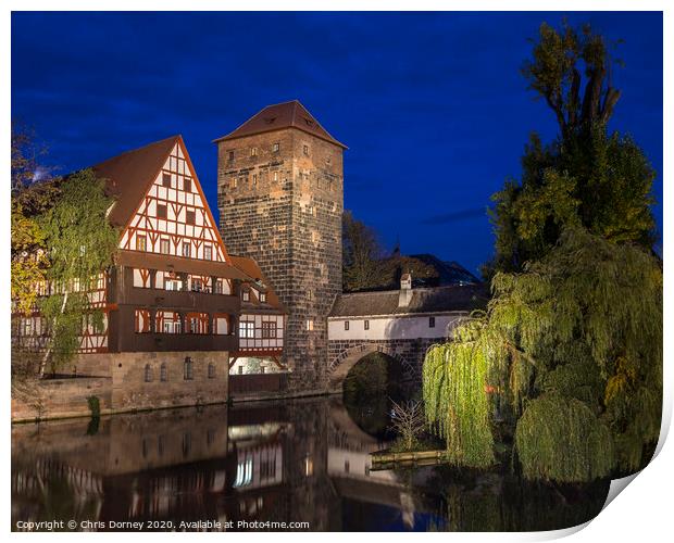 Weinstadel House and Pegnitz River in Nuremberg Print by Chris Dorney