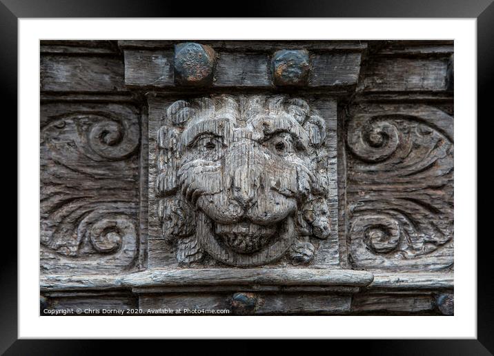 Wooden Carving in Cathedral Close in Exeter Framed Mounted Print by Chris Dorney