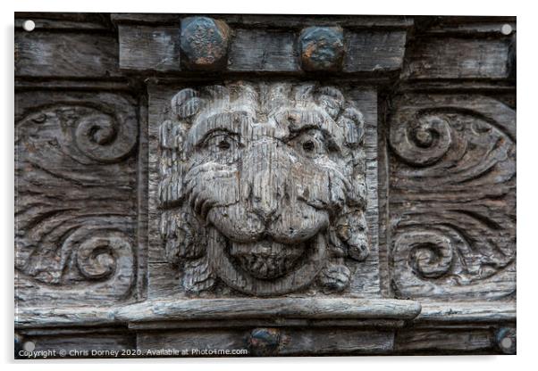 Wooden Carving in Cathedral Close in Exeter Acrylic by Chris Dorney
