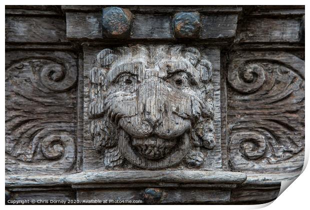 Wooden Carving in Cathedral Close in Exeter Print by Chris Dorney
