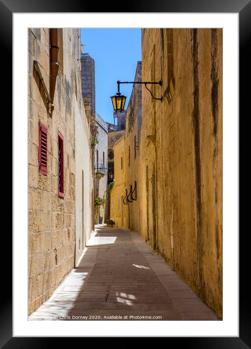 Pretty Narrow Street in Mdina Framed Mounted Print by Chris Dorney